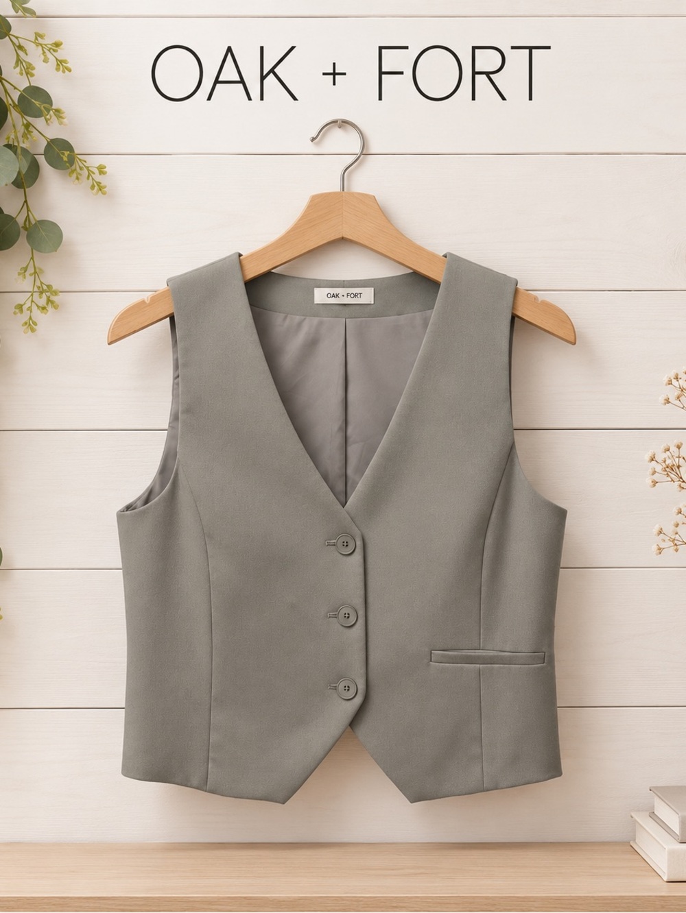 OAK + FORT Tailored Vest – Grey – Size M